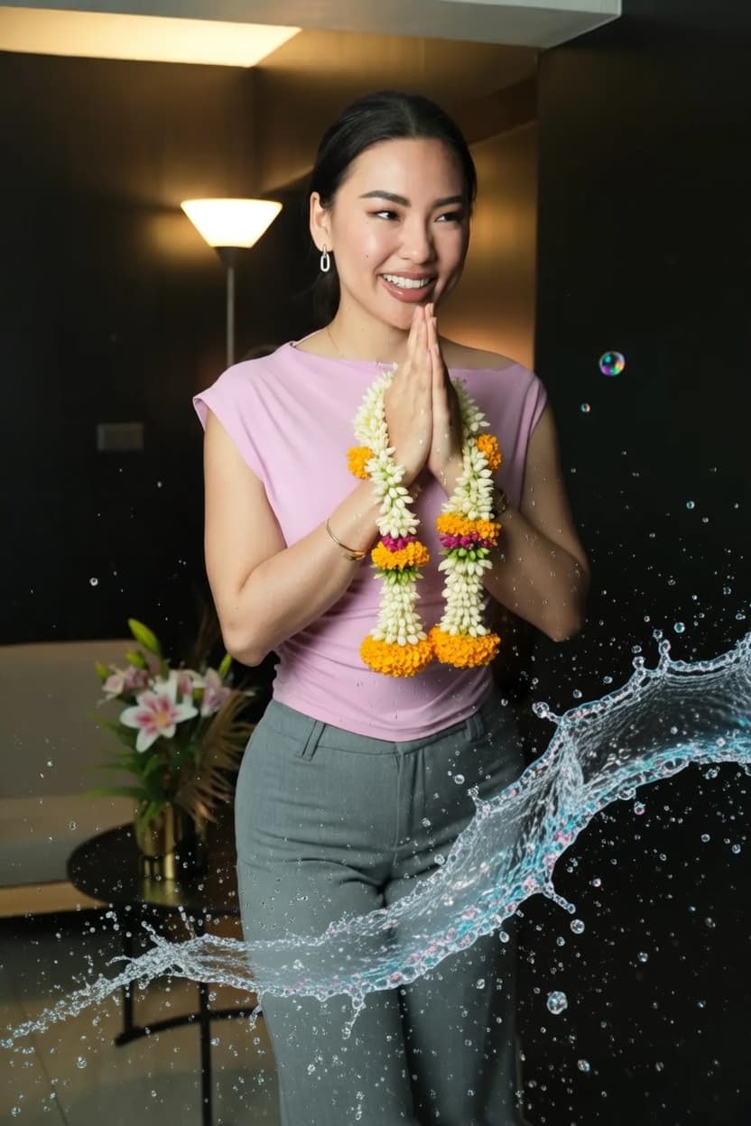 Respectful Songkran water play with a warm wai greeting