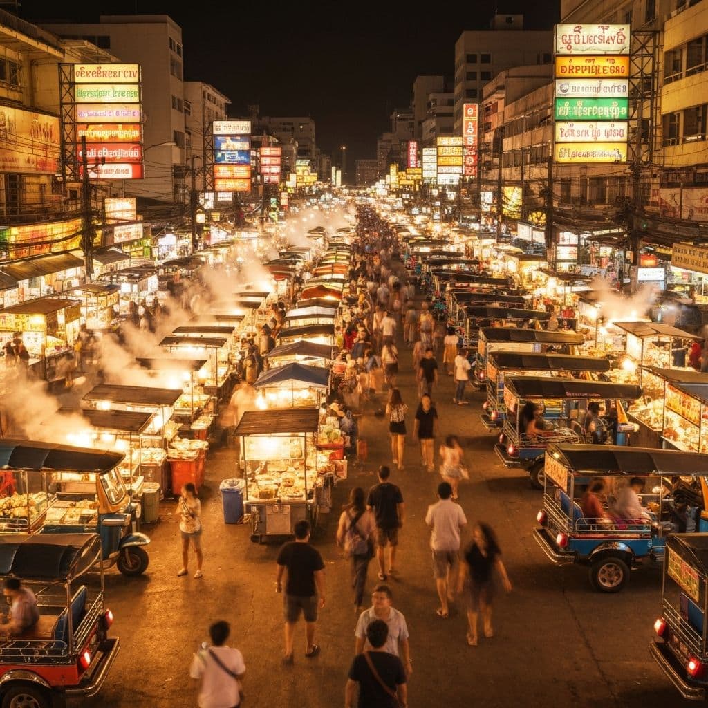 Thai street food market in the evening